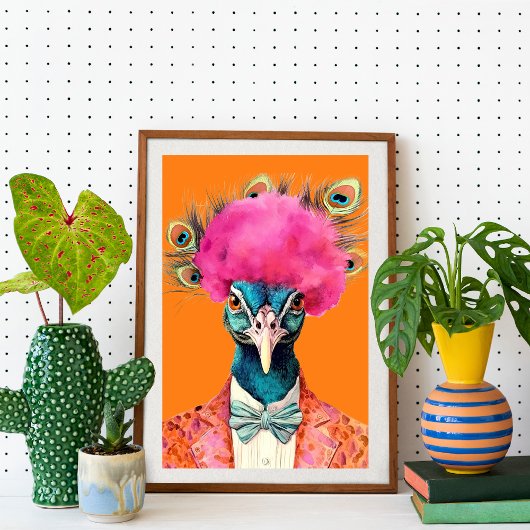 Peacock in Funky Suits Dierlijke Mode Art Poster