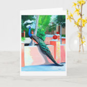 Peacock in het Hood-Wenskaart Kaart (Gele Bloem)