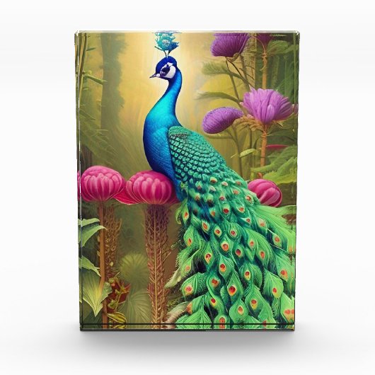 Peacock in het roze tuinbos fotoblokken (Voorkant)