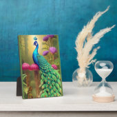 Peacock in het roze tuinbos fotoplaat (Zijkant)