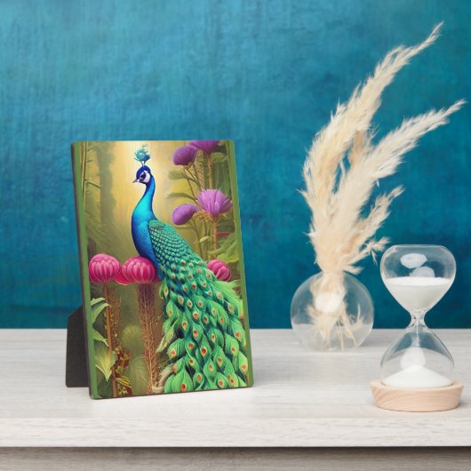 Peacock in het roze tuinbos fotoplaat (Zijkant)