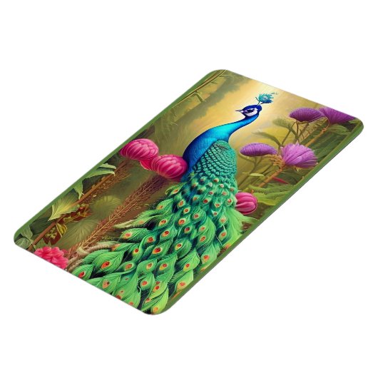 Peacock in het roze tuinbos magneet (Linkerzijde)