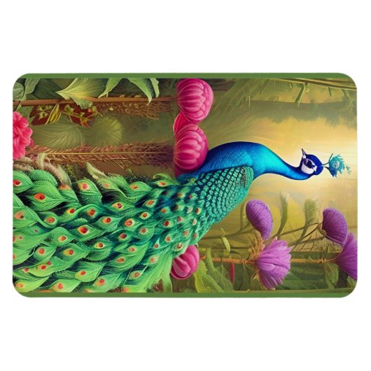 Peacock in het roze tuinbos magneet (Horizontaal)