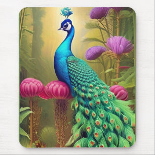 Peacock in het roze tuinbos muismat