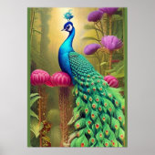 Peacock in het roze tuinbos poster (Voorkant)