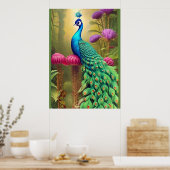 Peacock in het roze tuinbos poster (Keuken)