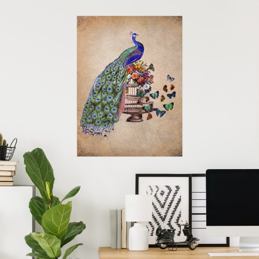  Peacock in kooi Poster (Thuiskantoor)