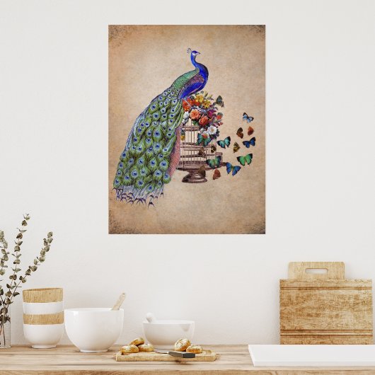  Peacock in kooi Poster (Keuken)