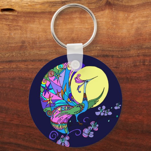 Peacock in Moonlight Sleutelhanger (Voorkant)