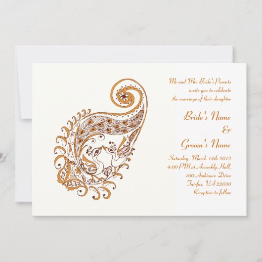 Peacock in Paisley Henna Art Invitation Kaart (Voorkant)