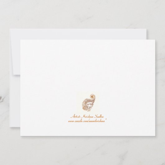 Peacock in Paisley Henna Art Invitation Kaart (Achterkant)