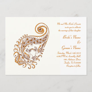 Peacock in Paisley Henna Art Invitation Kaart