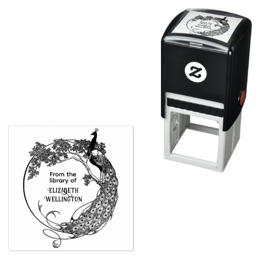 Peacock in RND Lijst Art Nouveau Bibliotheek Boekn Zelfinktende Stempel (In situ)