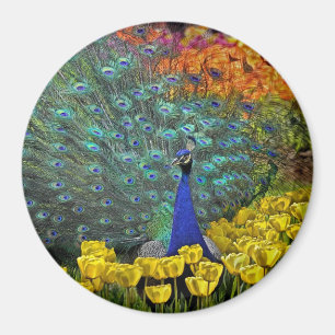 Peacock in Spring Flowers #1 Magnet