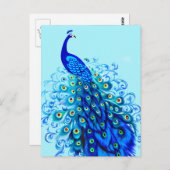 Peacock in Turquoise, Cobalt Blue en Aqua Briefkaart (Voorkant / Achterkant)