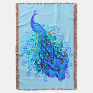 Peacock in Turquoise, Cobalt Blue en Aqua Deken