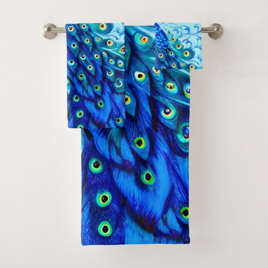 Peacock in Turquoise en Cobalt Blue Bad Handdoek (Insitu)