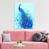 Peacock in Turquoise en Cobalt Blue Canvas Afdruk (Insitu (Woonkamer))