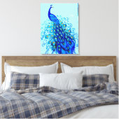 Peacock in Turquoise en Cobalt Blue Canvas Afdruk (Insitu (Slaapkamer))
