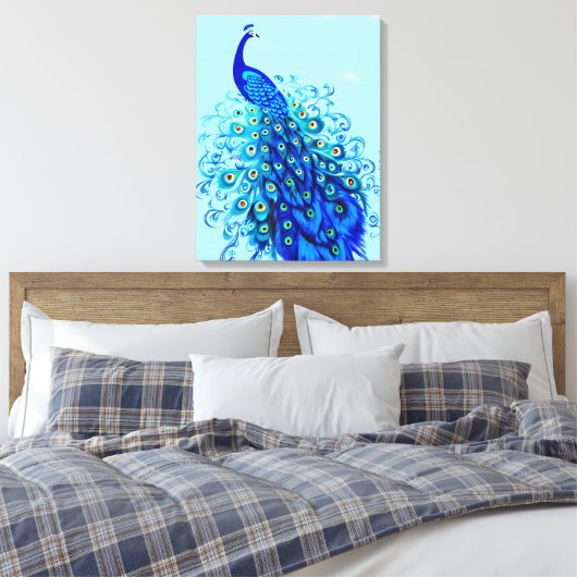 Peacock in Turquoise en Cobalt Blue Canvas Afdruk (Insitu (Slaapkamer))