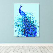 Peacock in Turquoise en Cobalt Blue Canvas Afdruk (Insitu (Houten vloer))