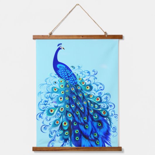 Peacock in Turquoise en Cobalt Blue Hangend Wandkleed (Voorkant)