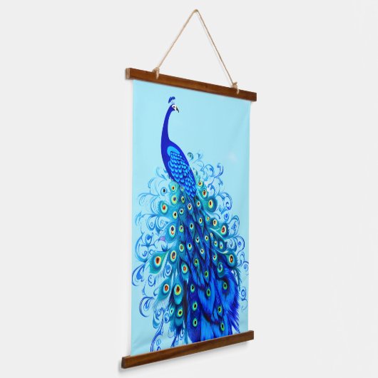 Peacock in Turquoise en Cobalt Blue Hangend Wandkleed (Gebogen)