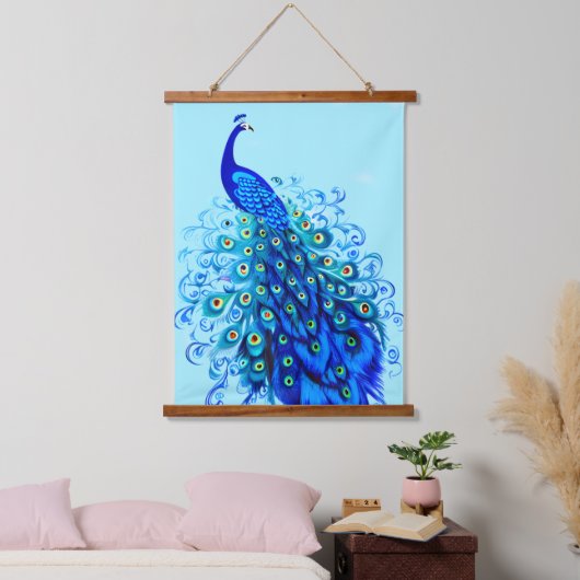Peacock in Turquoise en Cobalt Blue Hangend Wandkleed (Slaapkamer)