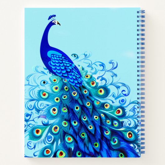 Peacock in Turquoise en Cobalt Blue Journal Notitieboek (Achterkant)