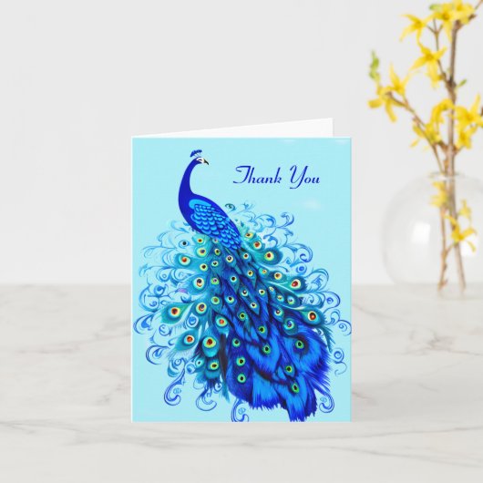 Peacock in Turquoise en Cobalt Blue Kaart (Gele Bloem)