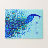 Peacock in Turquoise en Cobalt Blue Legpuzzel (Horizontaal)