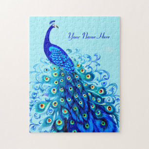 Peacock in Turquoise en Cobalt Blue Legpuzzel