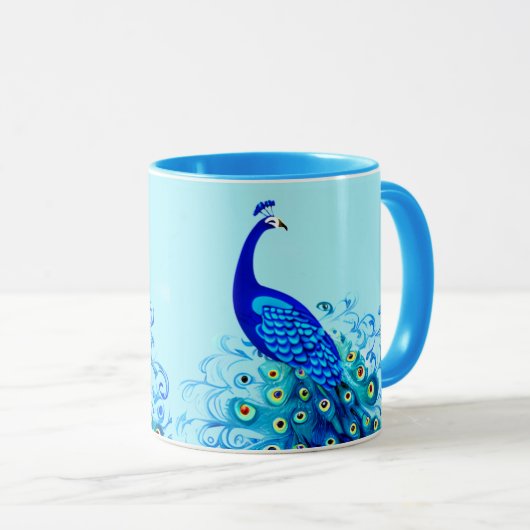 Peacock in Turquoise en Cobalt Blue Mok (Voorkant rechts)