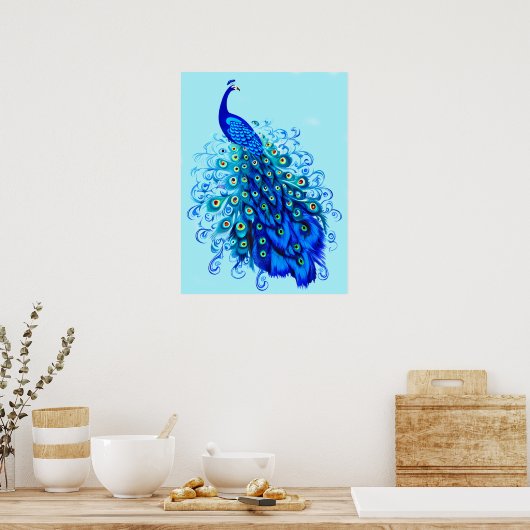 Peacock in Turquoise en Cobalt Blue Poster (Keuken)