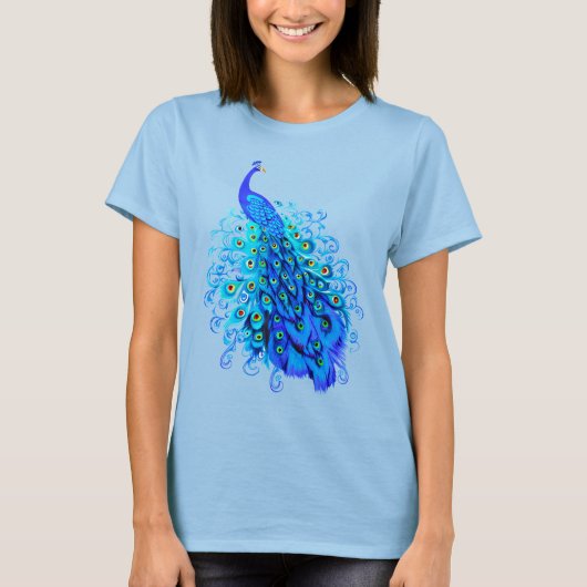Peacock in Turquoise en Cobalt Blue T-shirt (Voorkant)