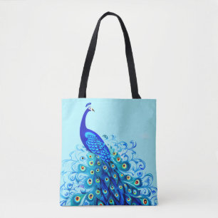 Peacock in Turquoise en Cobalt Blue Tote Bag
