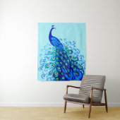 Peacock in Turquoise en Cobalt Blue Wandkleed (In situ)