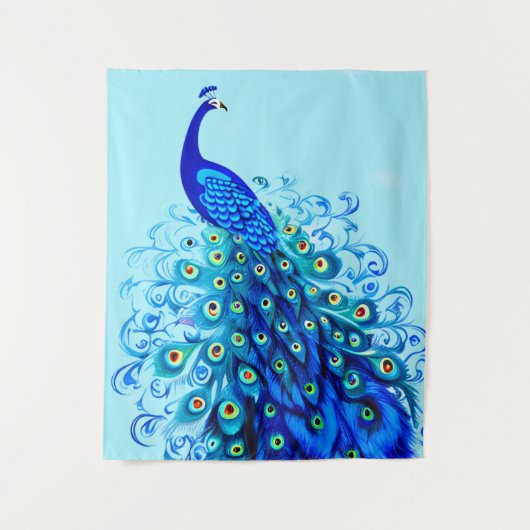 Peacock in Turquoise en Cobalt Blue Wandkleed (Voorkant)
