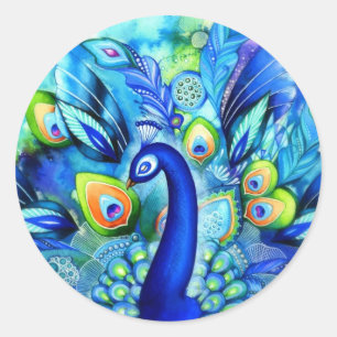 Peacock in voltallige bloom ronde sticker
