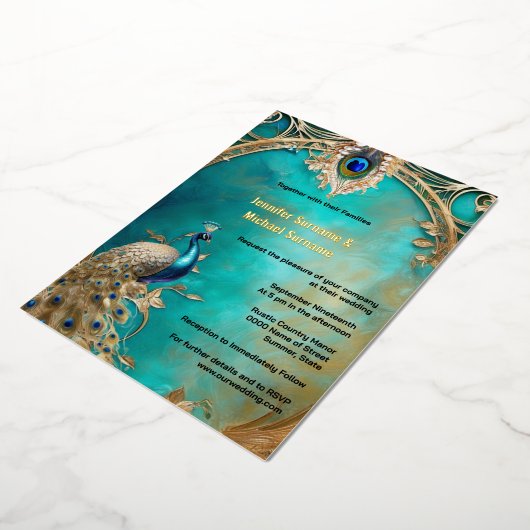 Peacock indiaanse bruiloft luxe chique lijst folie uitnodiging (Gedraaid)