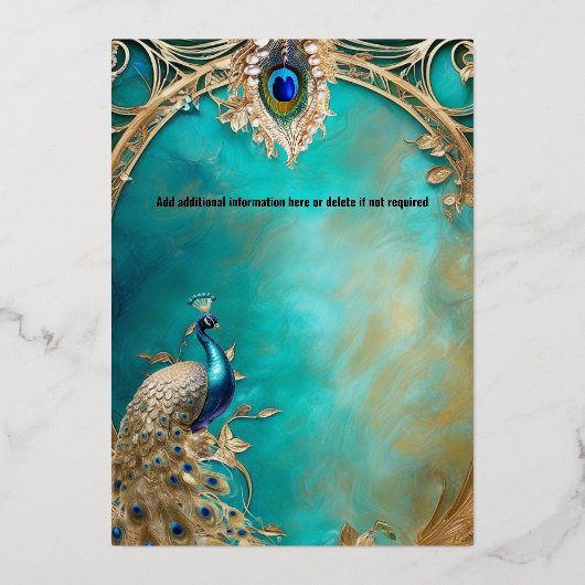 Peacock indiaanse bruiloft luxe chique lijst folie uitnodiging (Achterkant)