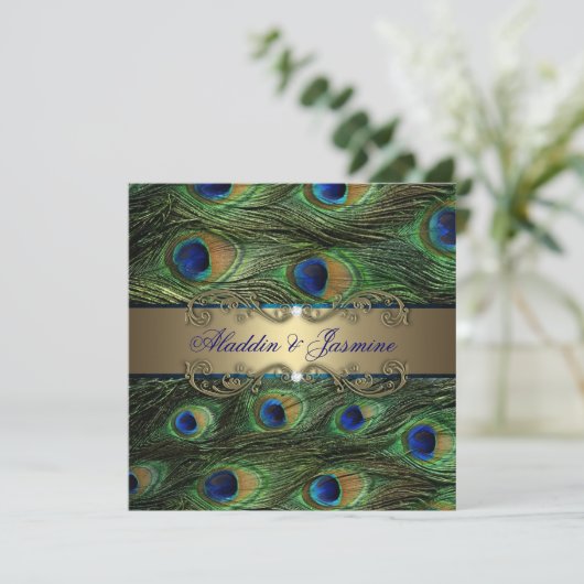 Peacock Indian Wedding Kaart (Staand voorkant)