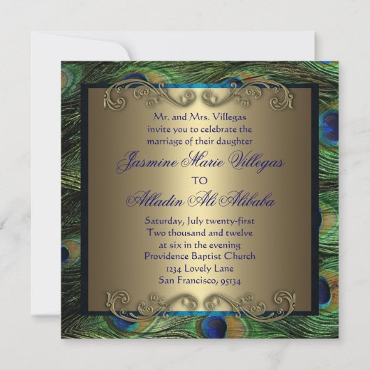 Peacock Indian Wedding Kaart (Achterkant)