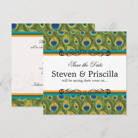 Peacock Invitation Variation 2 Save The Date (Voorkant / Achterkant)
