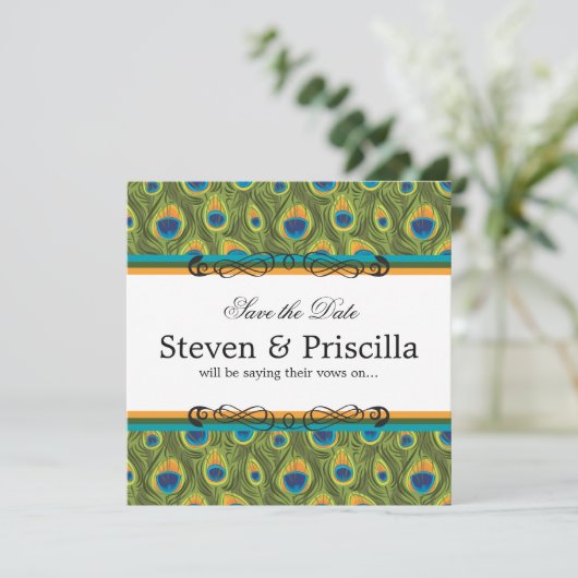 Peacock Invitation Variation 2 Save The Date (Staand voorkant)