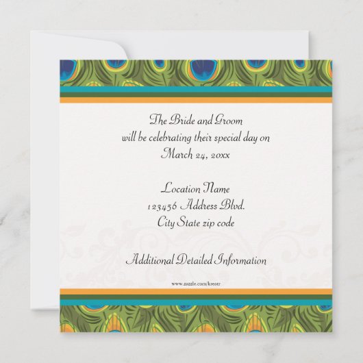 Peacock Invitation Variation 2 Save The Date (Achterkant)