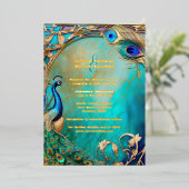 Peacock iridisent veren art nouveau luxe folie uitnodiging (Staand Voorkant)