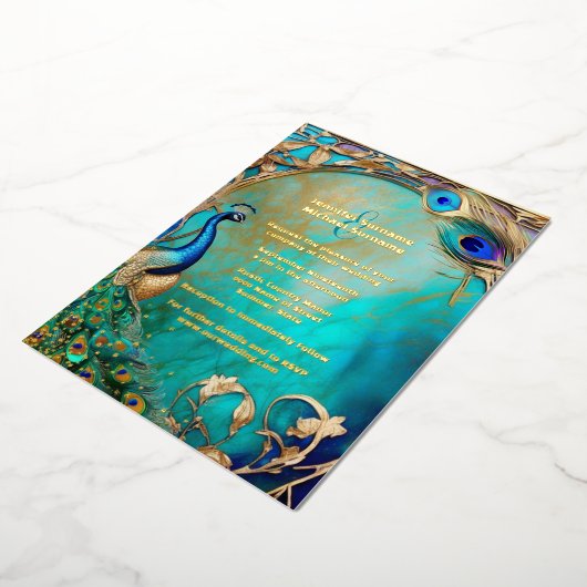 Peacock iridisent veren art nouveau luxe folie uitnodiging (Gedraaid)