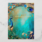 Peacock iridisent veren art nouveau luxe folie uitnodiging (Achterkant)