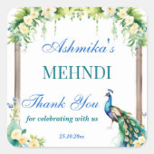 Peacock jasmijn bloeit boog Indiase bruiloft mehnd Vierkante Sticker (Voorkant)